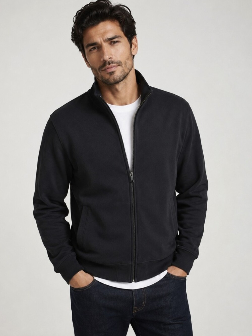 Vince Full Zip Black Jacket Scuba Basic Stand-up Collar Track Lightweight Size M